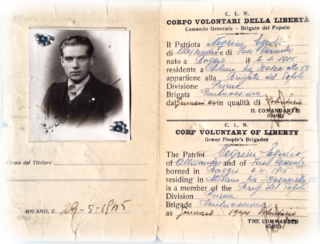 La tessera rilasciata dal C.L.N. nel 1945 che attestava l'appartenenza di Egidio Negrini al Corpo Volontari della Libertà