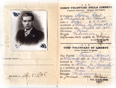 La tessera rilasciata dal C.L.N. nel 1945 che attestava l'appartenenza di Egidio Negrini al Corpo Volontari della Libertà (Casa delle Fonti - Il diciotto) La tessera rilasciata dal C.L.N. nel 1945 che attestava l'appartenenza di Egidio Negrini al Corpo Volontari della Libertà